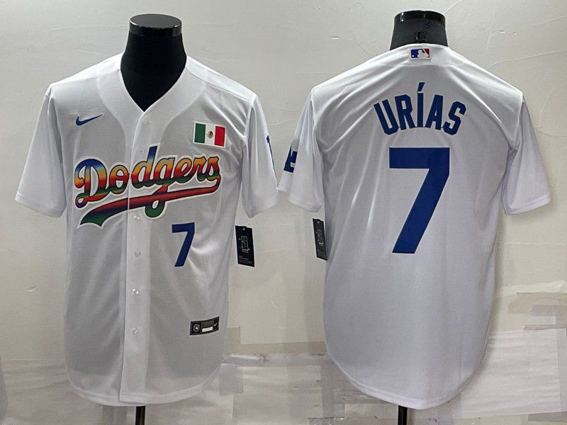 Men Los Angeles Dodgers 7 Urias White rainbow Nike 2022 MLB Jersey